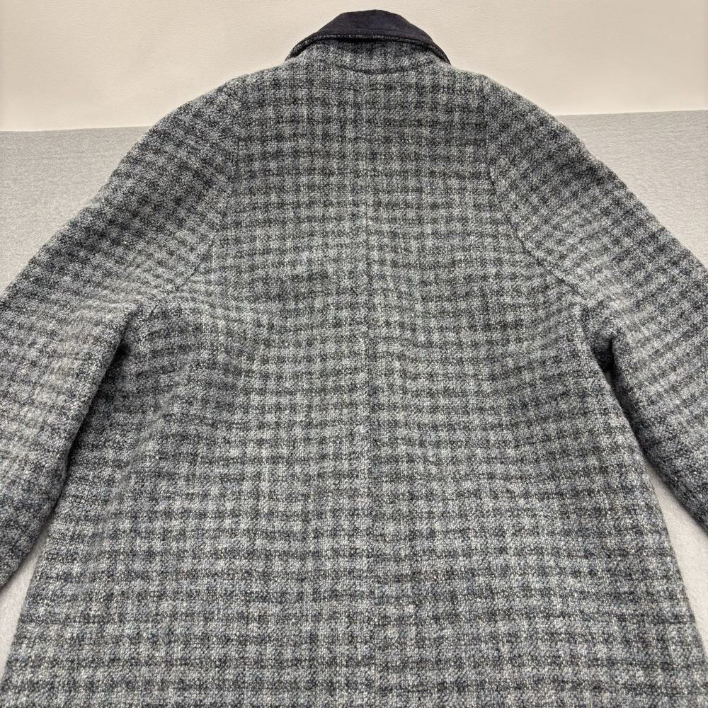 LL Bean VTG Gray Blue Wool Overcoat Women's Petite M Suede Collar Houndstooth - Picture 10 of 16